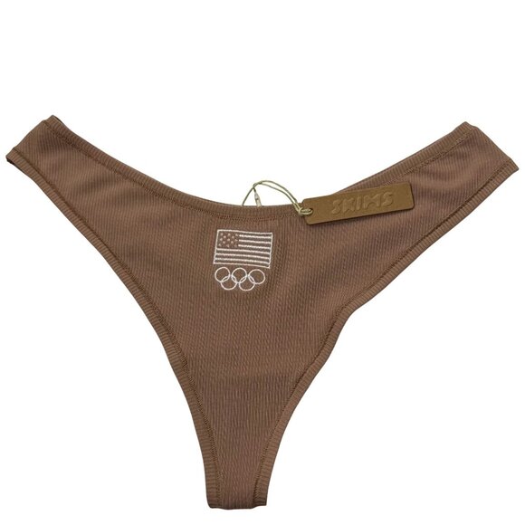 SKIMS Soft Lounge Rib Dipped Thong Team USA Sienna Large - Picture 8 of 8